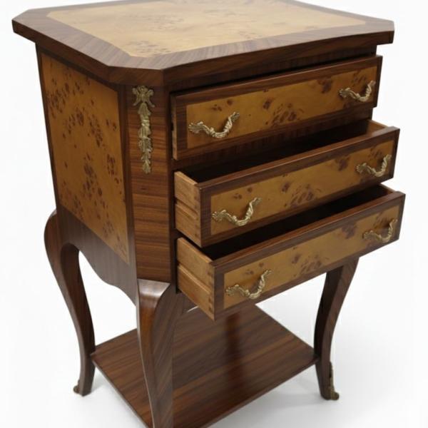 MACE Heritage – Baroque Bedside Table in Solid Wood with 3 Drawers and Decorative Metal Hardware