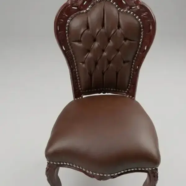 MACE Heritage – Baroque Rococo Dining Chair in Dark Brown Solid Wood with Brown Faux Leather – Handmade