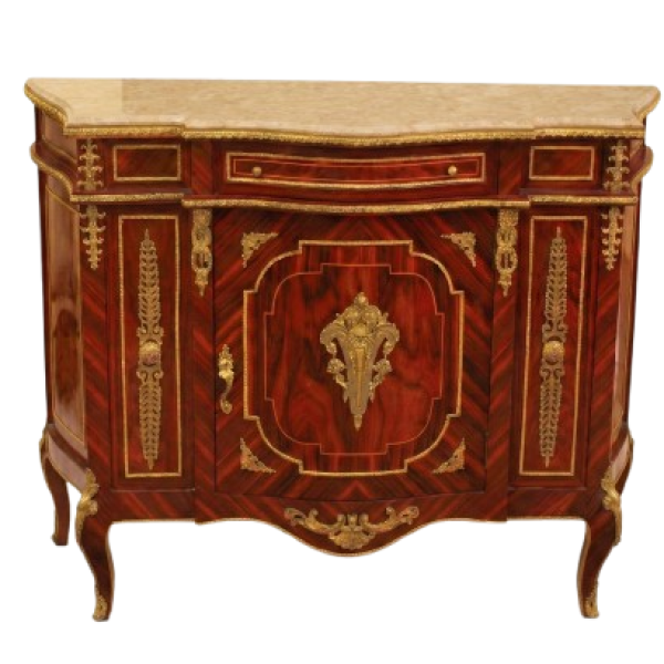 MACE - Baroque sideboard Louis XV style - Beige marble - One large drawer - One door - Brown/Brass - One shelf