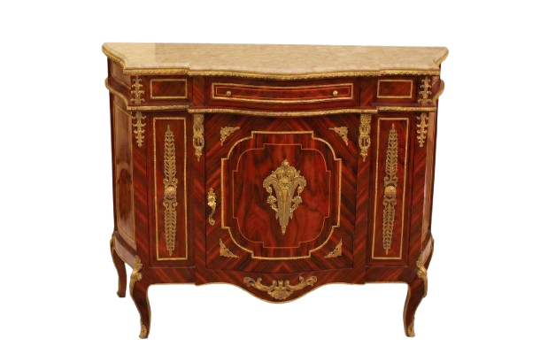 MACE - Baroque sideboard Louis XV style - Beige marble - One large drawer - One door - Brown/Brass - One shelf