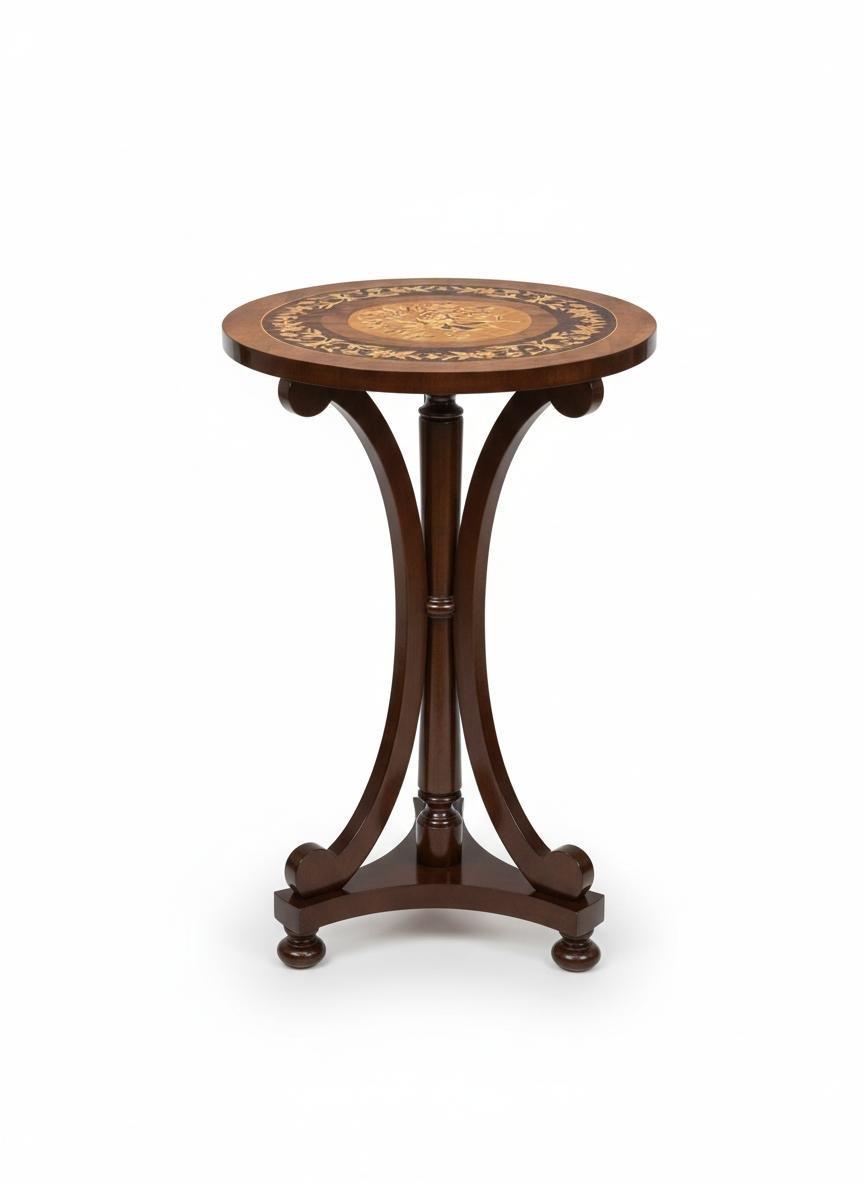 MACE-English side table - Brown color - Solid wood - Handmade - Marquetry - Diameter 55cm