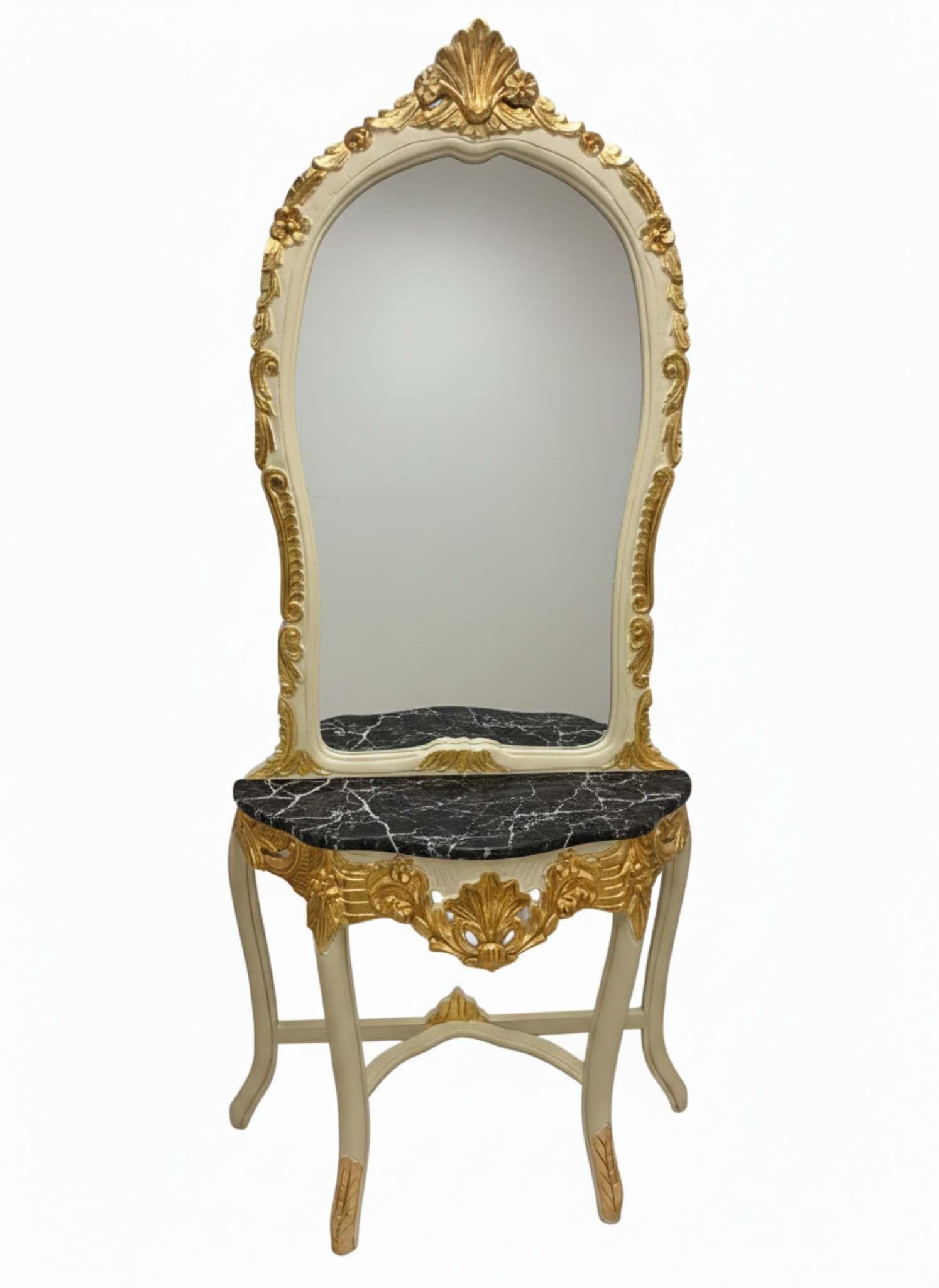 Baroque Console - Louis XVI style - Classic furniture - White/Gold colour - Beige marble - MACE