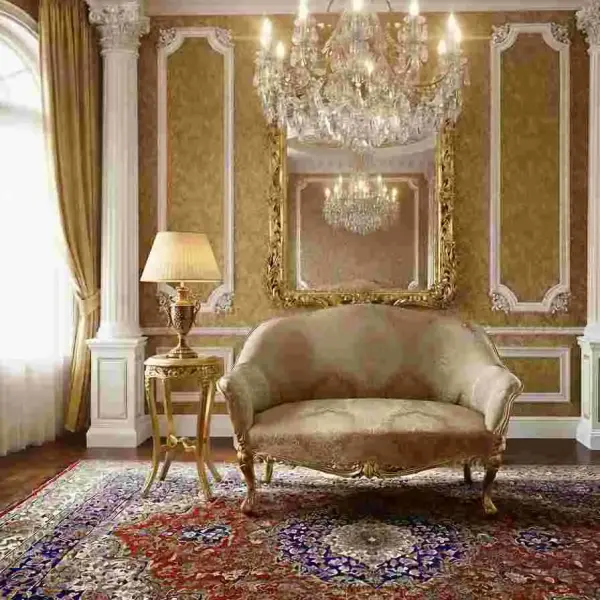 MACE HERITAGE - Barock-Sofa – Handgefertigt – Gobelin-Stoff in Beige – Champagnergoldener Holzrahmen – 116 cm