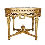 MACE Heritage – Barock Eingangstisch – Handgeschnitzter runder Goldtisch mit natürlicher schwarzer Marmorplatte (Ø 130 cm)